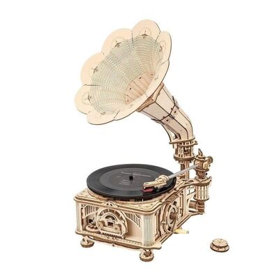 DIY Wooden Puzzle 3D Classical Gramophone Electrical and Mechanical, Robotime, LKB01D, 22.6×26.1×42.9cm