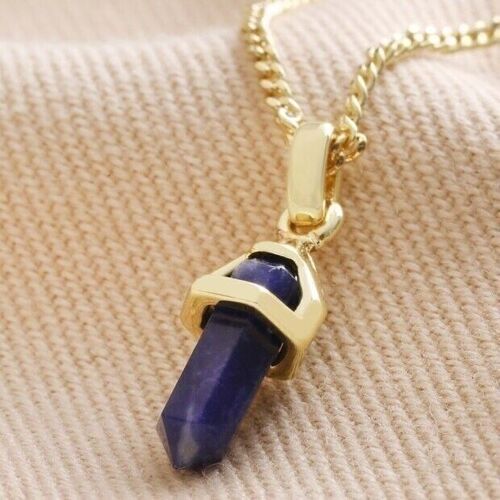 Sodalite Crystal Point Pendant Necklace in Gold