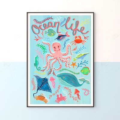 Stampa artistica di creature marine oceaniche