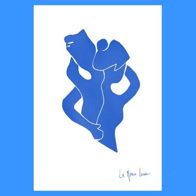 Calin bleu linogravure