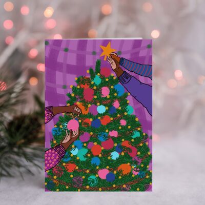 Décorer l'arbre - Carte de voeux de vacances de Noël