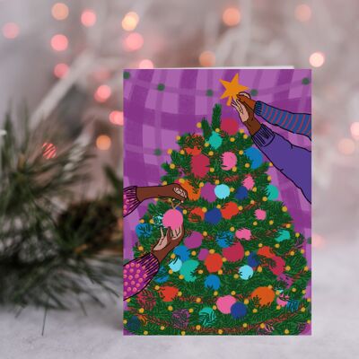 Décorer l'arbre - Carte de voeux de vacances de Noël