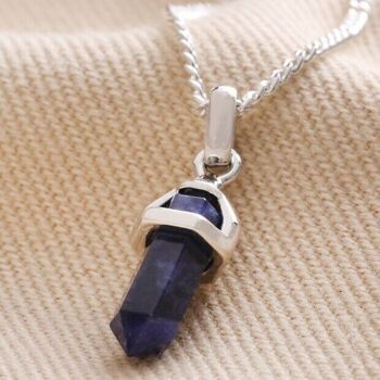 Collier à pendentif point de cristal Sodalite en argent 1