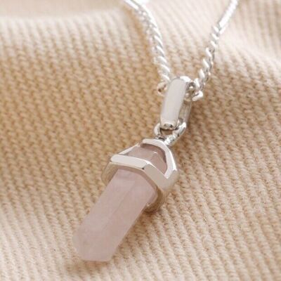 Rose Quartz Crystal Point Pendant Necklace in Silver