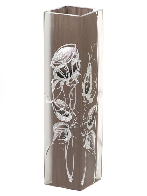 Handpainted glass vase for flowers 6360/400/sh105 | Square floor vase height 40 cm