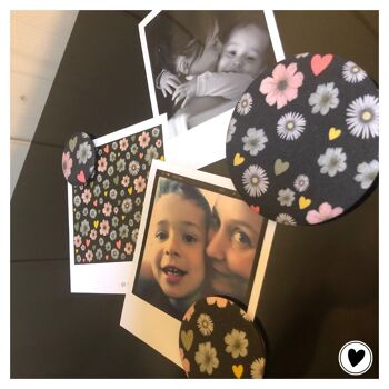 Lot de 3 magnets en tissu fleurs/cœurs/noir (St Valentin, Fête des Grands-Mères, Cadeau Mamie) 3