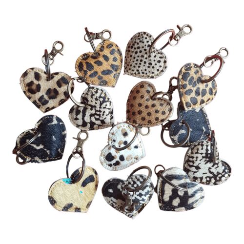Leather hearts key ring
