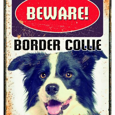 Sign metal Beware Border Collie (v)
