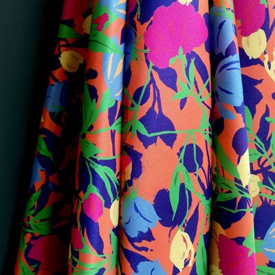 Tissu coton soie motif bouquets de fleurs coloris Orangeade - Madena-22