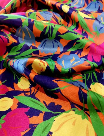 Tissu coton soie motif bouquets de fleurs coloris Orangeade - Madena-22 2