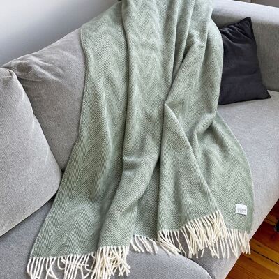 Wool blanket / cuddly blanket fine herringbone aloe