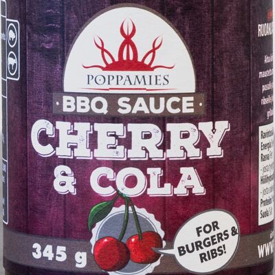 Poppamies Cherry & Cola BBQ Sauce - American Style Barbecue Sauce for Pork and Beef - Ideal for Ribs and Burgers - Baste on the Food at the end of Grilling - 385g