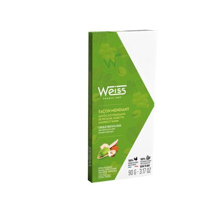 TABLETS. 90gr, WEISS, MENDIANT black 64%