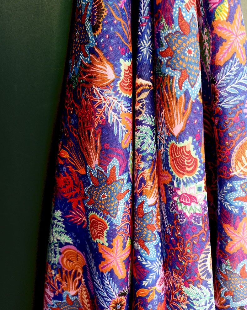 Tissu coton soie motivo fonds marins coloris Bleu-Arielle-22