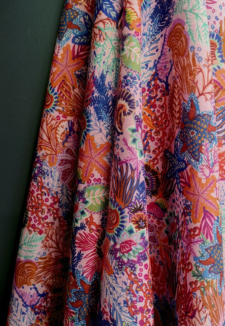 Tissu coton soie motivo fonds marins coloris Rosa - Arielle-22