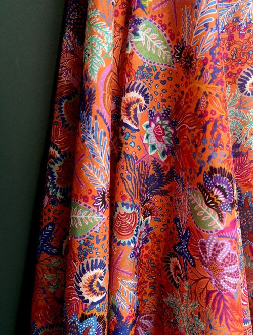 Tissu coton soie motif fonds marins coloris Orange - Arielle-22