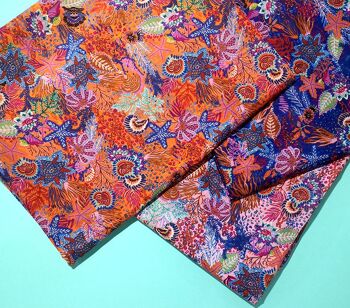 Tissu coton soie motif fonds marins coloris Orange - Arielle-22 4