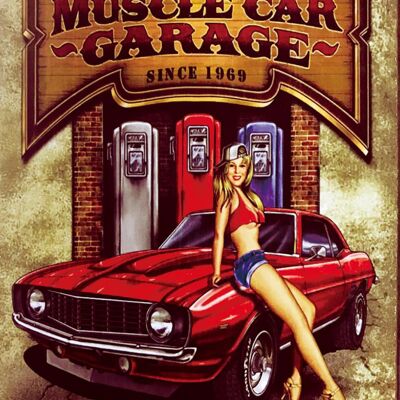 Muscle car garage metal plate