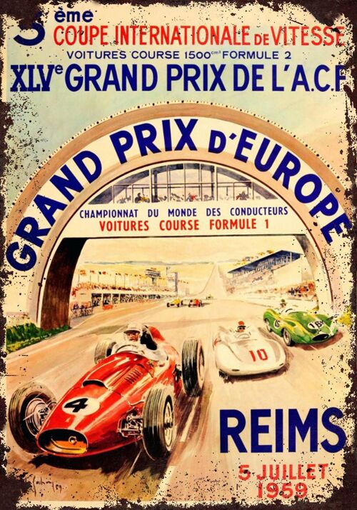 Plaque metal  Grand prix  Reims 1959