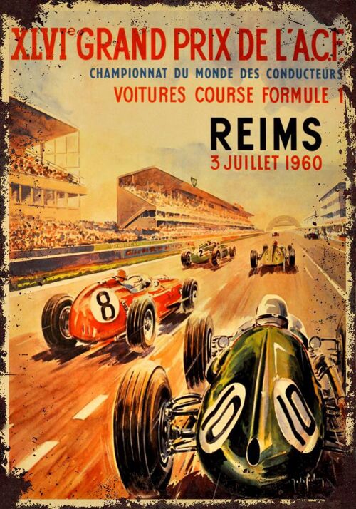 Plaque metal  Grand prix  Reims 1960