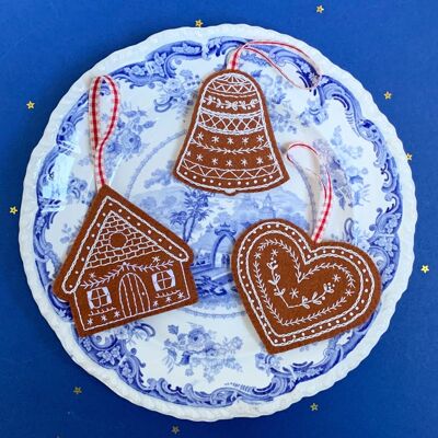 Christmas felt embroidery kit - gingerbread ornaments