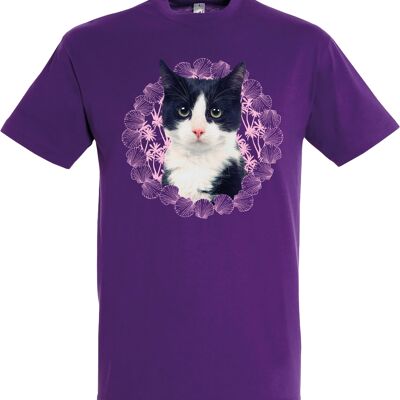 T-shirt Black & White Cat Dark Purple XS