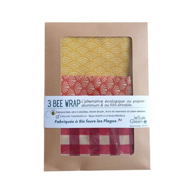Bee Wrap 3 misure - imballaggio riutilizzabile / zero rifiuti / cera d'api / ecologico