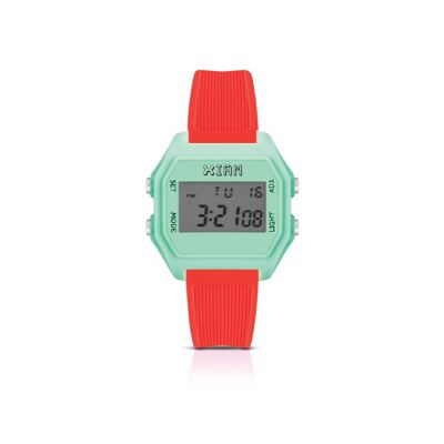 IAM DIGITAL CASE M – Grüne Soft-Touch-Hülle mit fluoreszierendem orangefarbenem Armband