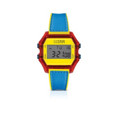 IAM DIGITAL CASE L - Red and yellow case with yellow silicone strap and blue leather