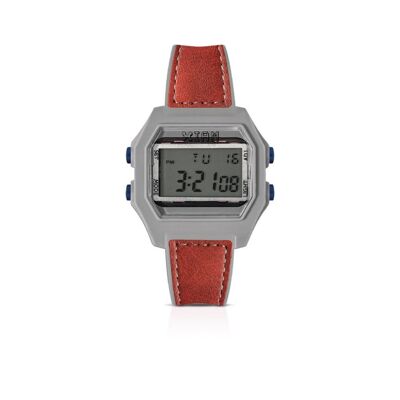 IAM DIGITAL CASE L - Gray soft touch case with gray silicone strap and red leather