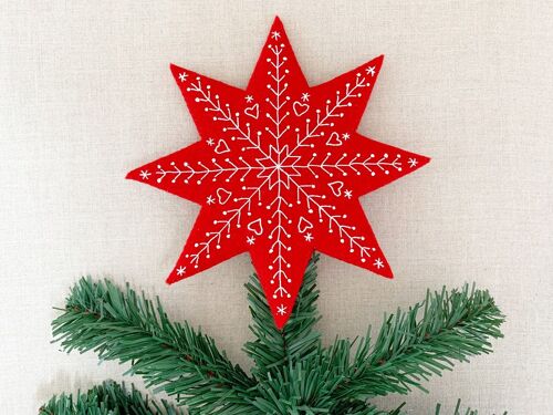 Embroidered Star Christmas Tree Topper kit - wool felt embroidery kit