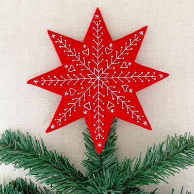 Embroidered Star Christmas Tree Topper kit - wool felt embroidery kit