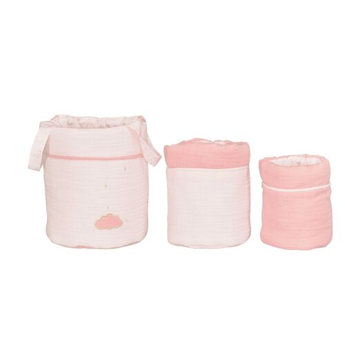 LOT DE 3 PANIERES GIGOGNES ROSE LILY POUDREE