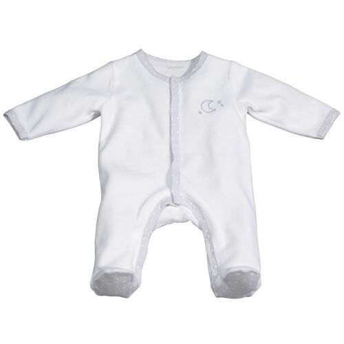 PYJAMA VELOURS BLANC-LUNE CELESTE TAILLE 3 MOIS CELESTE