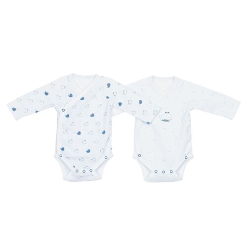 BODIES BLANC/BLEU LOT DE 2 TAILLE 1 MOIS BLUE BALEINE