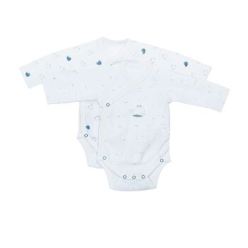 BODIES BLANC/BLEU LOT DE 2 TAILLE 1 MOIS BLUE BALEINE 2