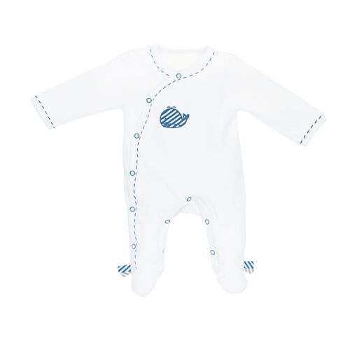 PYJAMA VELOURS OUVERTURE COTE TAILLE 1 MOIS BLUE BALEINE