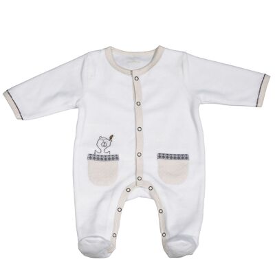 TIMOUKI WHITE VELVET PAJAMA BIRTH SIZE TIMOUKI