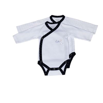 BODIES BLANC/BLEU LOT DE 2 TAILLE 3 MOIS HELLO TEXTILE