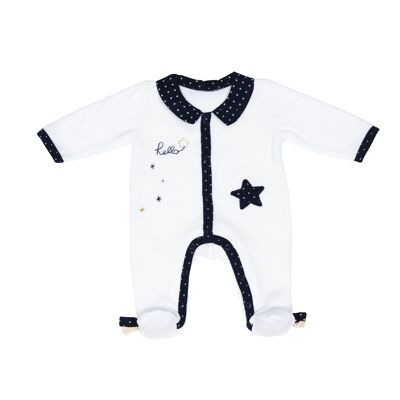 JUNGEN WEISS SAMT PYJAMA GRÖSSE 1 MONAT HALLO TEXTILE