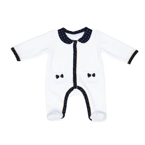 PYJAMA VELOURS BLANC FILLE TAILLE 1 MOIS HELLO TEXTILE