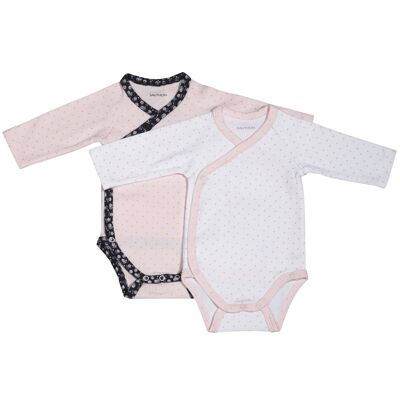 BODYS BLANCO/ROSA SET DE 2 TALLAS DE NACIMIENTO MISS FLEUR DE LUNE