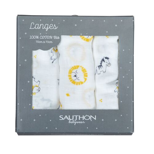 LANGES 70x70CM LOT DE 3 PLUCHE ET POMPON