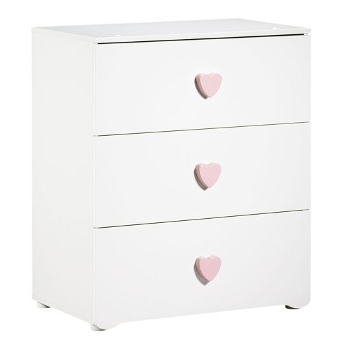 COMMODE 3 TIROIRS BOUTONS COEUR ROSE BASIC