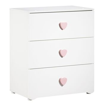 COMMODE 3 TIROIRS BOUTONS COEUR ROSE BASIC 1