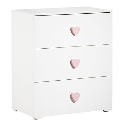 CHEST OF 3 DRAWERS HEART BUTTONS PINK BASIC
