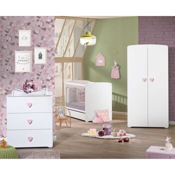 COMMODE 3 TIROIRS BOUTONS COEUR ROSE BASIC 2