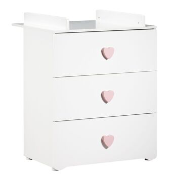 COMMODE 3 TIROIRS BOUTONS COEUR ROSE BASIC 3