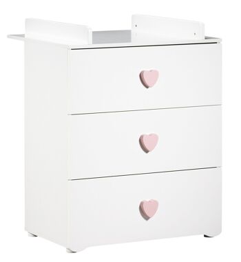 COMMODE 3 TIROIRS BOUTONS COEUR ROSE BASIC 4