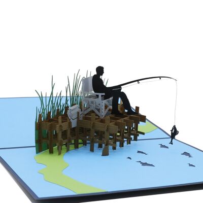 Biglietto pop-up per pescatori: compleanno, licenza di pesca o carta di pensionamento. Ideale come regalo in denaro o buono per la pesca.
